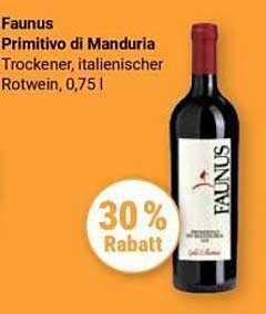 Faunus Primitivo di Manduria - Trockener italienischer Rotwein, 0,75 l