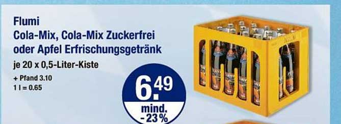 Flumi Cola-Mix, Cola-Mix Zuckerfrei oder Apfel Erfrischungsgetränk je 20 x 0,5-Liter-Kiste