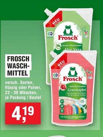 Frosch Waschmittel - verschiedene Sorten, flüssig oder Pulver, 22 - 30 Wäschen, je Packung/Beutel