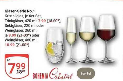 Gläser-Serie No.1 - Kristallglas, je 6er-Set