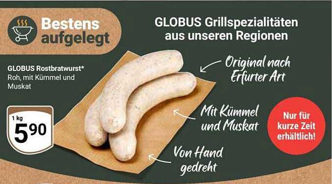 GLOBUS Rostbratwurst – Roh, mit Kümmel und Muskat