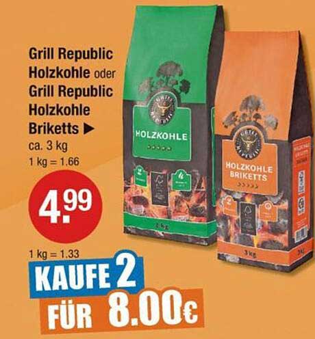 Grill Republic Holzkohle oder Grill Republic Holzkohle Briketts ca. 3 kg