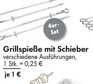 Grillspeße mit Schieber, 4er-Set