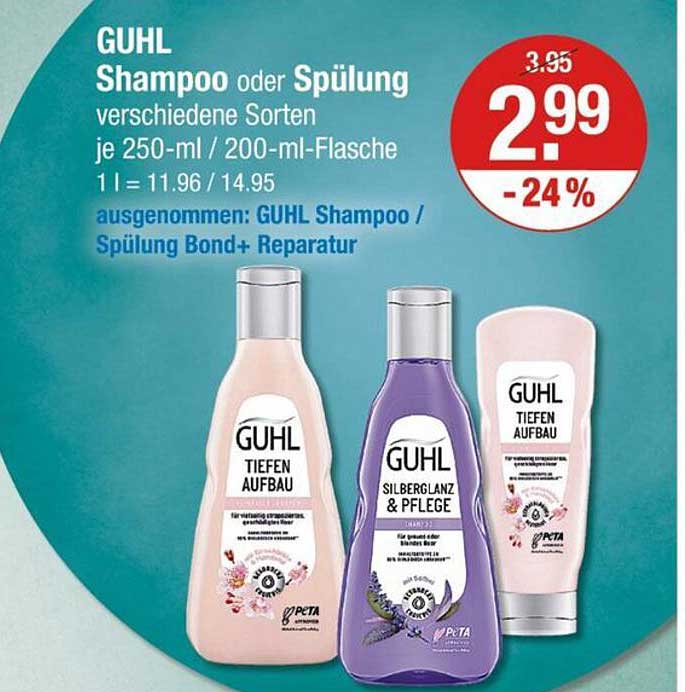 GUHL Shampoo oder Spülung verschiedene Sorten je 250-ml / 200-ml-Flasche
