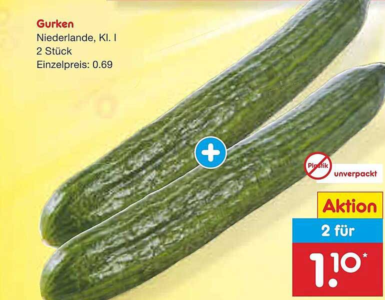 Gurken, Niederlande, Klasse I – 2 Stück für 1,10 €