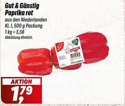 Gut & Günstig Paprika rot, 500 g Packung