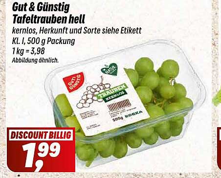 Gut & Günstig Tafeltrauben hell, 500 g Packung