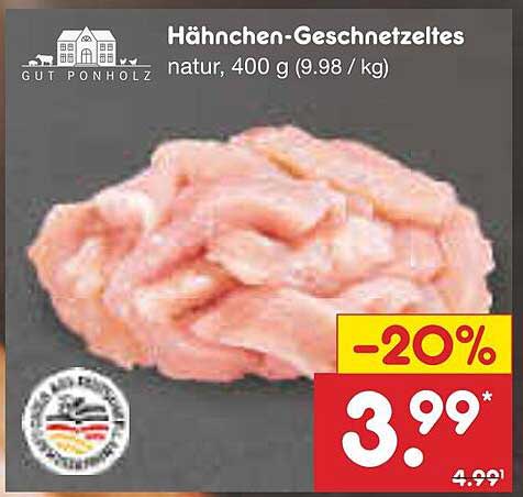 Hähnchen-Geschnetzeltes natur, 400 g (9.98 / kg)