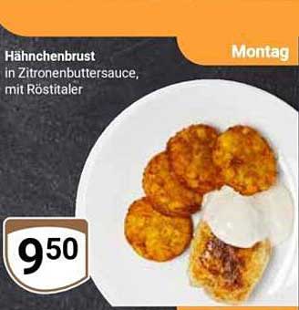 Hähnchenbrust in Zitronenbuttersauce, mit Rösti-Taler
