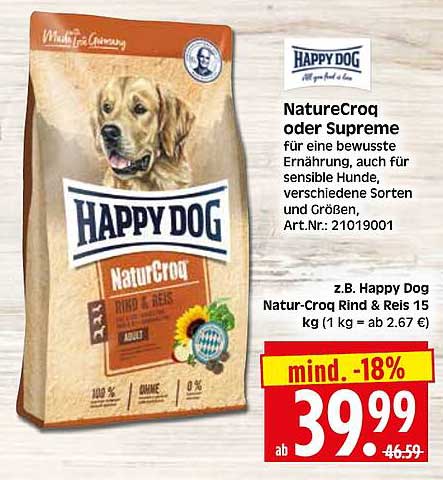 Happy Dog Natur-Croq Rind & Reis 15 kg
