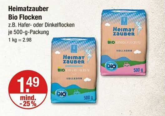 Heimatzauber Bio Flocken z.B. Hafer- oder Dinkelflocken je 500-g-Packung