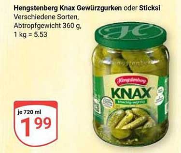 Hengstenberg Knax Gewürzgurken oder Sticksi - Verschiedene Sorten