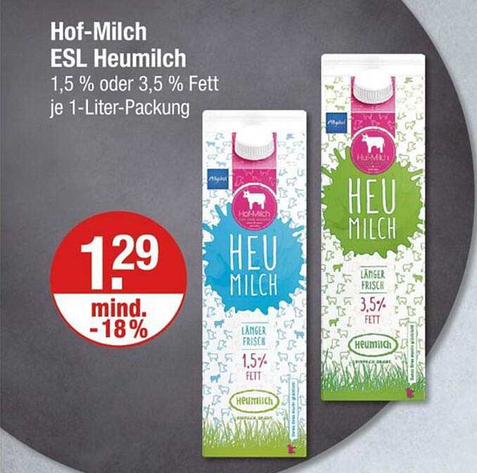 Hof-Milch ESL Heumilch 1,5 % oder 3,5 % Fett je 1-Liter-Packung
