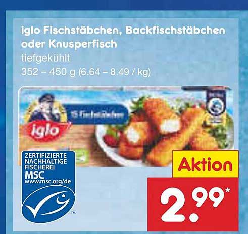iglo Fischstäbchen, Backfischstäbchen oder Knusperfisch 352-450 g für nur 2,99 €