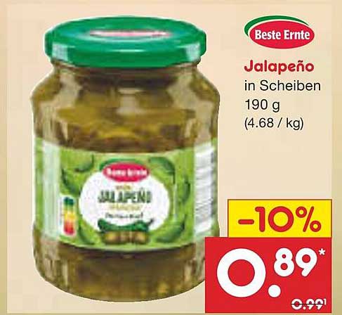 Jalapeño in Scheiben 190 g von Beste Ernte
