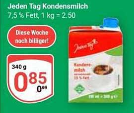 Jeden Tag Kondensmilch, 7,5 % Fett, 340 g - Jetzt nur 0,85 €