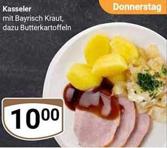Kasseler mit Bayrisch Kraut, dazu Butterkartoffeln