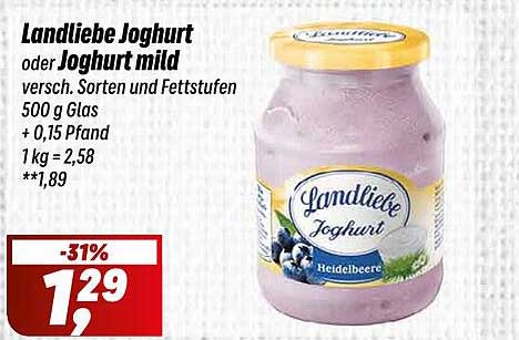 Landliebe Joghurt oder Joghurt mild 500 g - Heidelbeere
