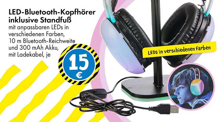 LED-Bluetooth-Kopfhörer inklusive Standfuß