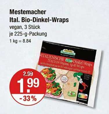 Mestemacher Ital. Bio-Dinkel-Wraps, 3 Stück je 225-g-Packung