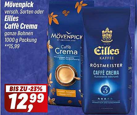 Mövenpick Caffè Crema oder Eilles Kaffee, ganze Bohnen 1000 g
