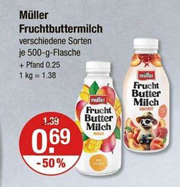 Müller Fruchtbuttermilch verschiedene Sorten je 500-g-Flasche
