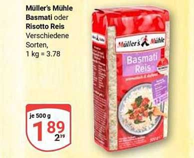 Müller’s Mühle Basmati oder Risotto Reis, 500 g für nur 1,89 €