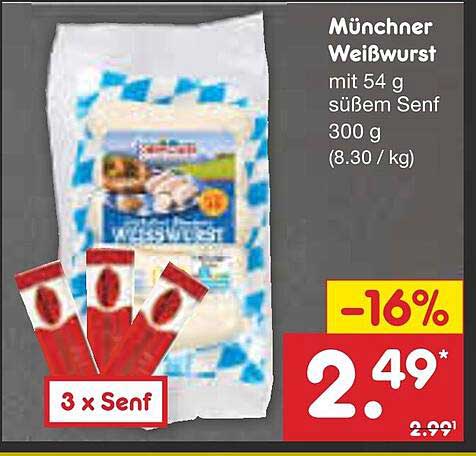 Münchner Weißwurst mit 54 g süßem Senf