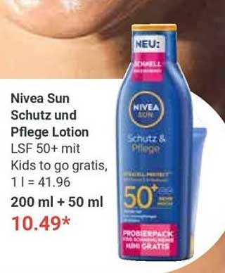 Nivea Sun Schutz und Pflege Lotion LSF 50+ mit Kids to go gratis