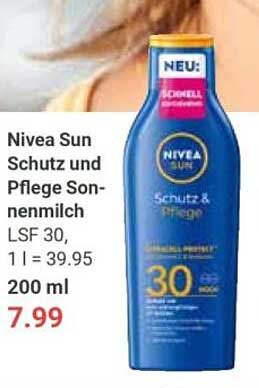 Nivea Sun Schutz und Pflege Sonnenmilch LSF 30, 200 ml
