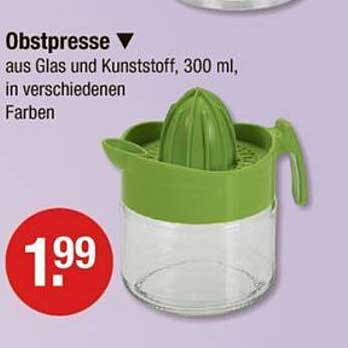 Obstpresse aus Glas und Kunststoff, 300 ml, in verschiedenen Farben