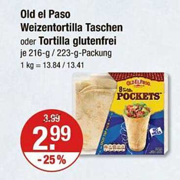 Old el Paso Weizentortilla Taschen oder Tortilla glutenfrei