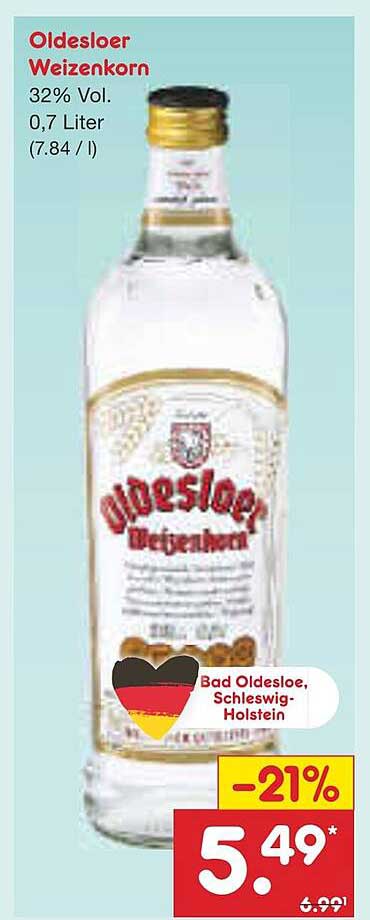 Oldesloer Weizenkorn 0,7 Liter - 21% Rabatt!