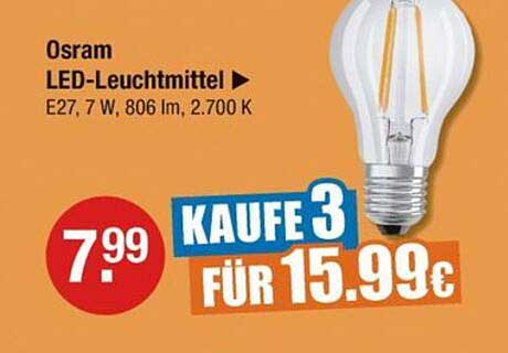 Osram LED-Leuchtmittel E27, 7 W, 806 lm, 2.700 K