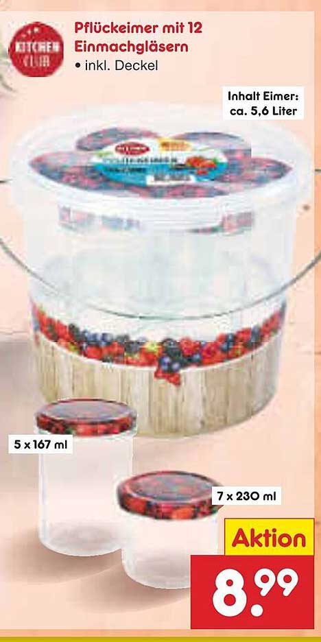 Pfückeimer mit 12 Einmachgläsern - inkl. Deckel