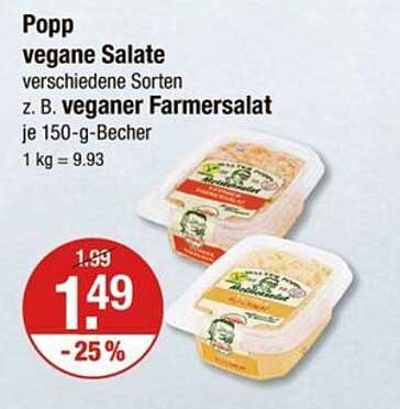 Popp vegane Salate verschiedene Sorten z. B. veganer Farmersalat je 150-g-Becher