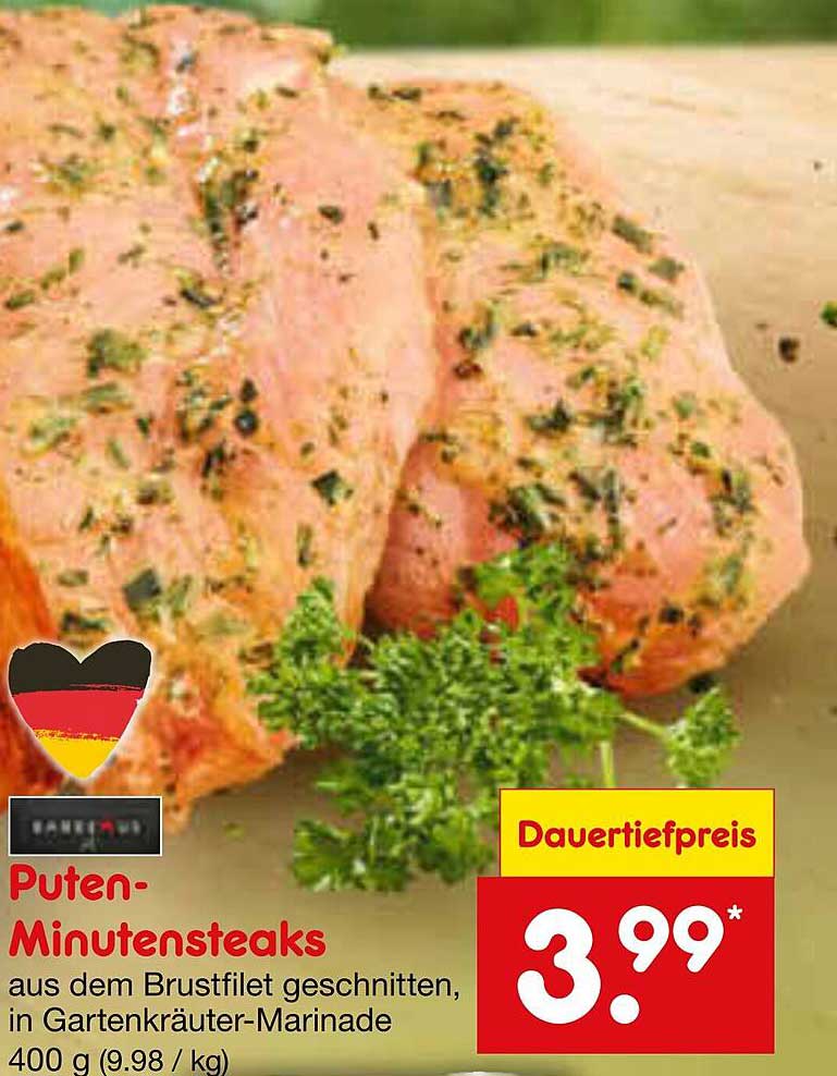 Puten-Minutensteaks aus dem Brustfilet, in Gartenkräuter-Marinade