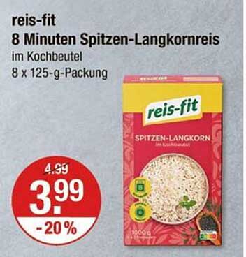 reis-fit 8 Minuten Spitzen-Langkornreis im Kochbeutel 8 x 125-g-Packung