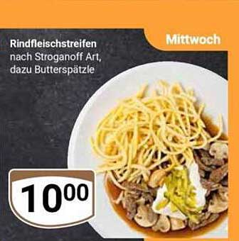 Rindfleischstreifen nach Stroganoff Art, dazu Butterspätzle