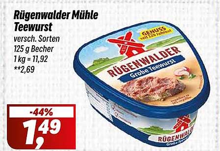 Rügenwalder Mühle Teewurst 125 g Becher - jetzt nur 1,49 €