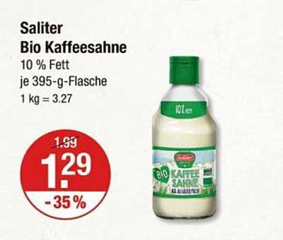 Saliter Bio Kaffeesahne 10 % Fett - 395-g-Flasche