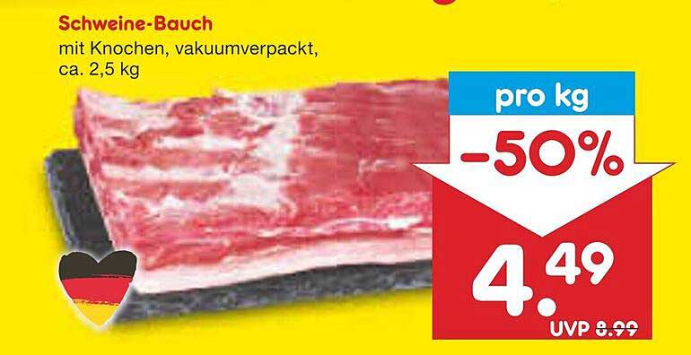 Schweine-Bauch mit Knochen, vakuumverpackt, ca. 2,5 kg
