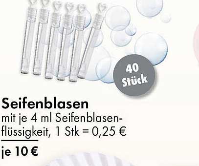 Seifenblasen 40 Stück mit 4 ml Seifenblasenflüssigkeit