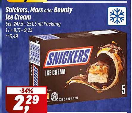 Snickers, Mars oder Bounty Eiscreme 5er Packung