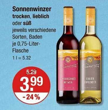 Sonnenwinzer trocken, lieblich oder süß, je 0,75-Liter-Flasche