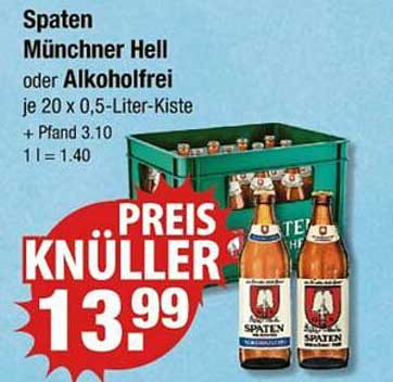 Spaten Münchner Hell oder Alkoholfrei je 20 x 0,5-Liter-Kiste