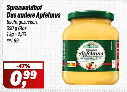 Spreewaldhof Das andere Apfelmus leicht gezuckert 350 g Glas