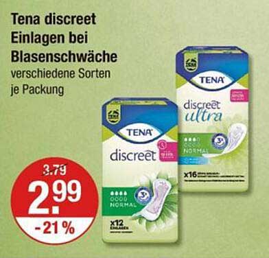 Tena discreet Einlagen bei Blasenschwäche - verschiedene Sorten je Packung