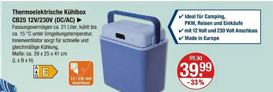Thermoelektrische Kühlbox CB25 12V/230V (DC/AC)