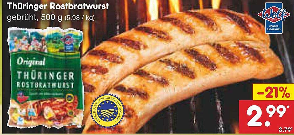 Thüringer Rostbratwurst, 500 g (5,98 €/kg)
